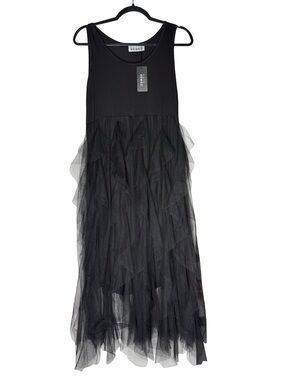 Kate Hewko Black Ruffle Tulle Slip Dress One Size Gothic Layered Grunge Dark NWT